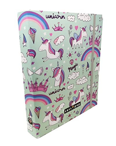 hochwertige Kinder Box Sammelbox Heftebox Zeichenbox Dokumenten Dosier Ordner mit Gummizug Gummiband DIN A4 - wählbar: Frozen Einhorn Luna Lama- Geschenk für Mädchen (Einhorn magic)