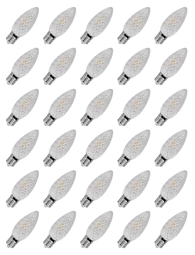 Hobbynors C9 LED Replacement Bulbs 30-Pack Diamond Faceted Warm White Christmas Light Bulbs Shatterproof Bright Outdoor Holiday Lights for Roofline & Trees E17 Base