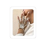 Bethynas Gothic Skull Skeleton Metal Fingers Hand Bracelet with Adjustable Ring Punk Bone Wristband Cosplay Jewelry for Women (Silver)