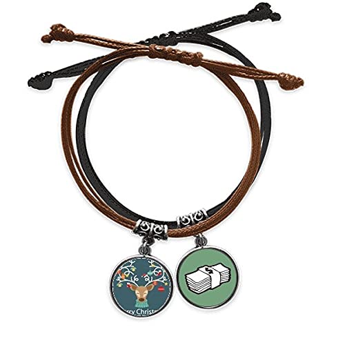 Pulsera de cuero con patrón de alce y cuerda para el festival navideño
