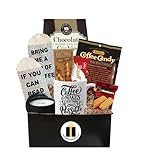 Coffee Gift Basket - Bistro Coffee Mug, Socks, Gourmet Coffee Snacks - Coffee Gifts For Women - Coffee Gifts For Men