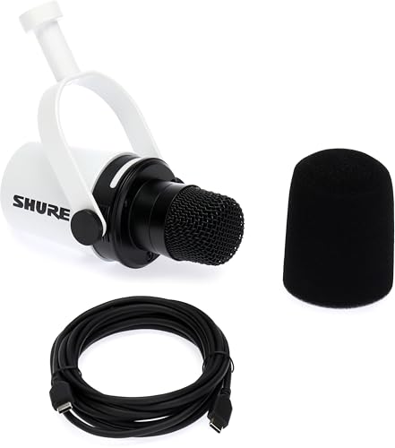 Image of Shure MV7+ Hybrid Podcast Microphone with Desktop Boom Stand - White