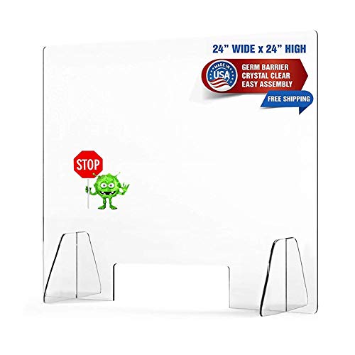 Plexiglass Shield Sneeze Guard for Counter Desk,Plexi Glass Screen Protective Clear Acrylic Shield for Countertops (24''W x 24''H)