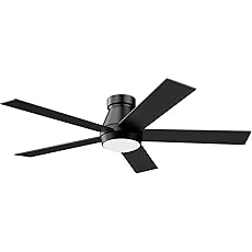 DWVO 52 inch Flush Mount Ceiling Fan with Lights, 5 Blade Low Profile Ceiling Fan with Remote,Tri-Color Temperature, 6 Speed Black and Gold, Quiet DC Motor for Bedroom, Living Room