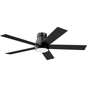 DWVO 52 inch Flush Mount Ceiling Fan with Lights, 5 Blade Low Profile Ceiling Fan with Remote,Tri-Color Temperature, 6 Speed Black and Gold, Quiet DC Motor for Bedroom, Living Room