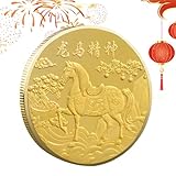 Moneda del Año del Caballo 2026,Decoraciones Doradas Tradicionales De Éxito - Decoración De Caballo para Año Nuevo Chino,para Hogar Oficinas Salón Exhibición Mesilla De