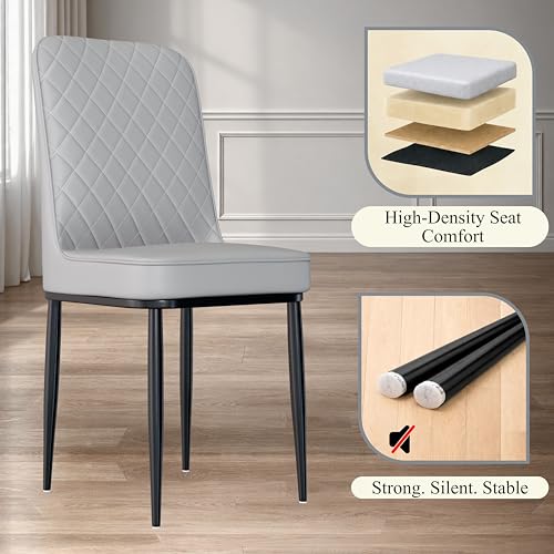 Image of Jewel Premium Leather Dining Chair with Strong Metal Legs, Cushioned Seat, Chair for Dining, Living Room, Bedroom & Balcony (Grey)