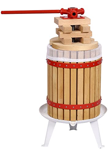 3.17 Gallon Fruit Wine Cider Press - Large Capacity Solid Wood Basket with Handle Bar Fruit Wine Cider Press - Thick Wooden Plate Vintage Traditional Juicer, Apple Grape Fruit Press for Juice Maker