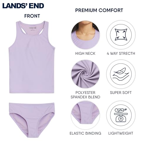 Image of Lands' End Girls' UPF 50+ Swim Bikini Bottom and Racerback Tankini Set