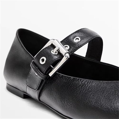 Women's Mary Jane Flat Shoes Comfort Leather Platform Buckle Ankle Strap Flats Trendy Slip On Lightweight Office Work Shoes2