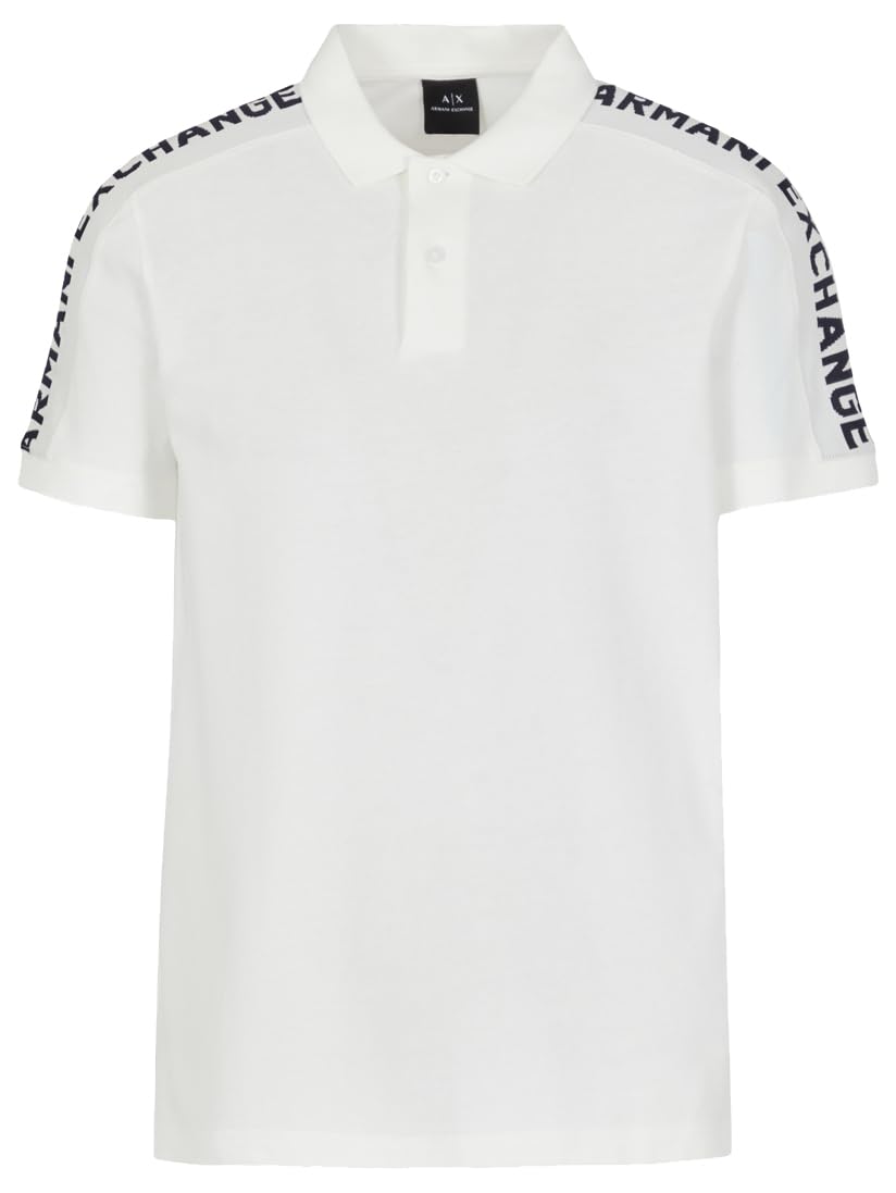 Armani Exchange Men's Short Sleeve Jacquard Logo Polo Shirt, Off White, XS