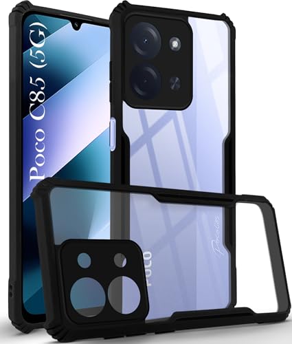 Image of Jkobi Hybrid Back Cover Case for Poco C85 5G (Shockproof with Polycarbonate Clear Panel | Professional Black)