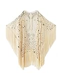 BABEYOND 1920s Beaded Shawl Wraps Sequin Fringed Evening Cape Wedding Bridal Shawl Scarf for Evening Dresses Party (Beige)