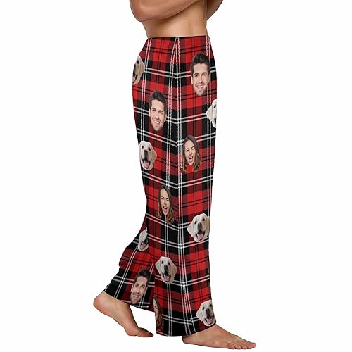 FunStudio Christmas Custom Face Plaid Pajama Pants with Picture Xmas Customized Photo Gifts for Men Women3