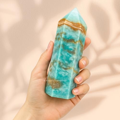 Image of Amazing Gemstone Large Caribbean Calcite Crystal Towers ~ Natural Healing Crystal Point Obelisk for Reiki Healing and Crystal Grid (5.5 to 6 INCH)