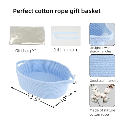 Image of Baby Gifts Basket Empty with Gifts Bag and Ribbon13 inchx10 inchx5 inch Cute Gifts Basket to Fill Easter Basket Birthday Basket Small Woven Cotton Rope Basket Baby Toy Baske Blue large