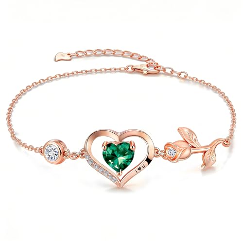 Image of 1CT Rose Heart Bracelet Moissanite Lab-Grown Sapphire Ruby Emerald&More 18K White Rose Gold Plated Anniversary Birthday Gift for Wife Girlfriend Mom Daughter Mothers Day Gift for Mom
