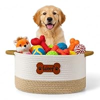 Großer Spielzeugkorb für Hunde, Spielzeugbox, Organizer-Körbe, gewebtes Baumwollseil, Spielzeugkorb mit Griff, Kauspielzeug, Decken, Leinen, Aufbewahrungskörbe für alle Haustiere – Welpen bis (Gelb)