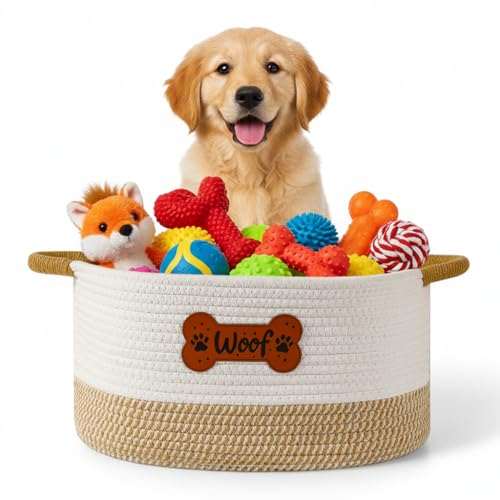 Tidelit Large Dog Toy Basket Box Bin Woven Storage Baskets for Dog Cat Cotton Rope Toys Storage Basket for Dogs Cats Bed Toys Accessories Organizer With Handles for All Pets-Puppies to Large