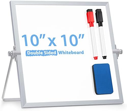 Small WhiteBoard with Stand 10" X 10", ARCOBIS Magnetic Double-Sided Dry Erase White Board Easel for Desk Students Kids Home Office
