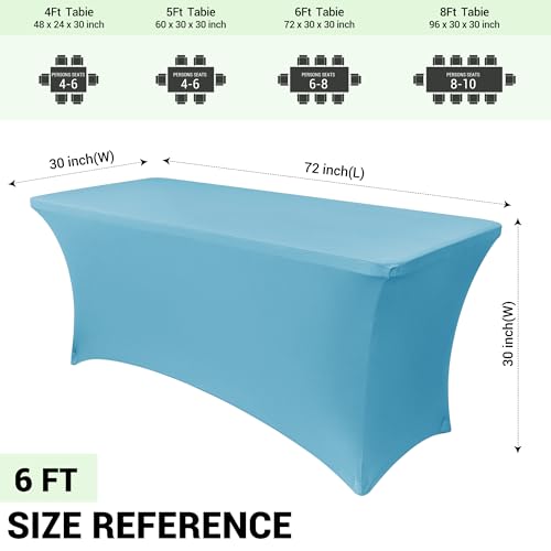 Image of Obstal 6ft Stretch Spandex Table Cover for Standard Folding Tables - Universal Rectangular Fitted Tablecloth Protector for Wedding, Banquet and Party, 72L x 30W x 30H Inches, Light Blue, 2pc