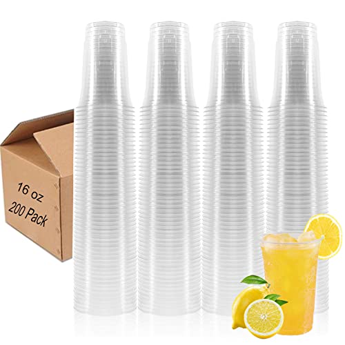 Posta 200 Pack Clear Plastic Cups | 16 Oz Plastic Cups | Disposable Cups | Plastic Water Cups | Plastic Beer Glass | Clear Plastic Cold Party Cups | Drinking Cups #TOP2