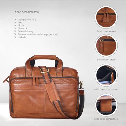Image of Oak Leathers Leather Messenger Bag for Men and Women - Laptop Briefcase Bag For College, Office, Adjustable Shoulder Strap