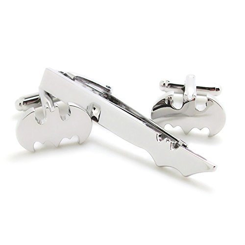Badmenhome Super Hero Collection Silver Batman Men’s Classic Formal Occasions Cufflinks And Tie Clip Bar Set #TOP1