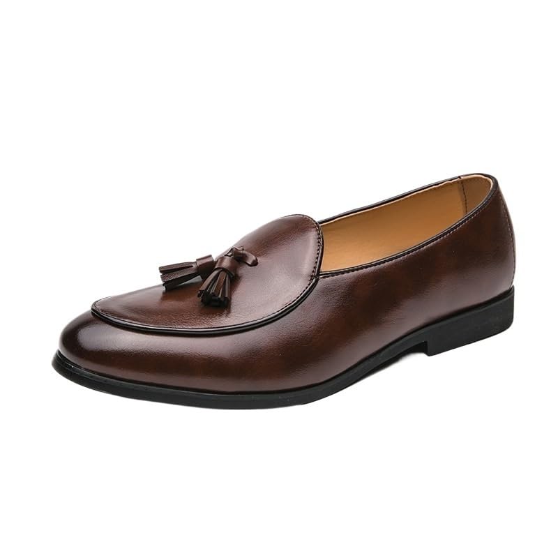 Men's Luxury Leather Loafers, Casual Slip-On Dress Shoes, Brogue Driving Shoes, Dark Brown Formal Shoes with Tassel for Men