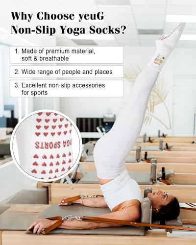 Image of yeuG Non Slip Pilates Socks with Grips for Women, Grip Socks for Yoga Ballet Barefoot Workout Anti Skid Athletic Socks