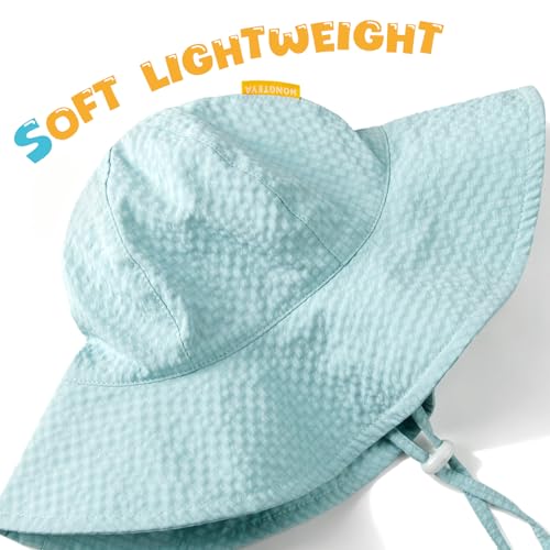 Image of HONGTEYA Baby Sun Hat Toddler Girl Beach Hat Sun Protection Adjustable Outdoor Summer Wide Brim Bucket Hat for Infant Kids
