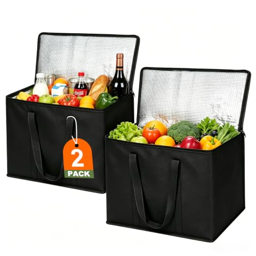 JNYONG 2 Pack Insulated Reusable Grocery Shopping Bags with zippered top