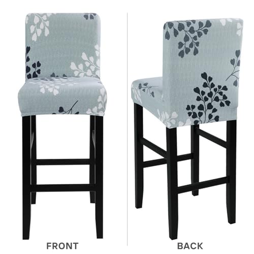 Image of SearchI Bar Stool Covers Set of 4, Stretch Washable Barstool Seat Covers, Counter Height Chair Covers for Kitchen Dining Room Cafe (Grey Leaf)