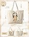 Miss Adola Large Tote Bag for Women - Aesthetic Cute Big Canvas Bags with Zipper Cotton Reusable Shoulder Bag with Hook Graphic for Travel, Work, Shopping, Gym, Cat With Earphone