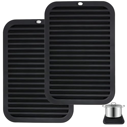 Silikon Untersetzer,Hitzebeständige Matte, 30 x 23 cm Silikon Topfuntersetzer Silikonmatte Hitzebeständig bis 230°C,für Küche, Wohnzimmer,Bad(2 Stück,Schwarz)