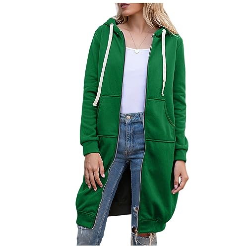 Mmoneyake Hoodies for Women Tunic Long Length Full Zip Hooded Sweatshirt Casual Fleece Long Hoodie Jacket Coat with Pockets