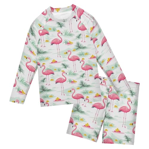 Flamingo Pink Summer Boys Rash Guard Swimsuits Set for Boys Long Sleeve Swim Shirts Bathing Suits B0402737