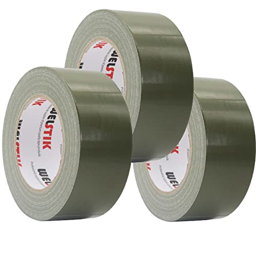 Welstik Professional Duct Tape 3 Pack,1.88" X 30 Yd Waterproof Tape Fabric Coloured Gaffer Tape For Repairs, Diy, Crafts, Indoor And Outdoor Use,Olive Green #TOP27