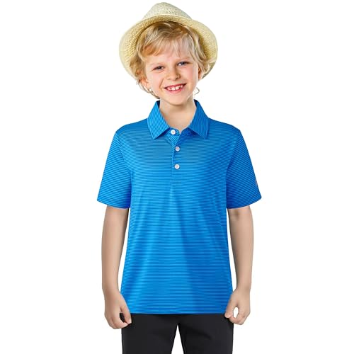 Image of Boys Polo Shirts Short Sleeve Striped Performance Moisture Wicking Dry Fit Golf Shirts for Boys Youth Kids