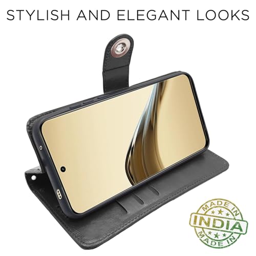 Image of Pikkme Flip Cover Leather Finish | Inside TPU with Card Pockets | Wallet Stand and Shock Proof | Complete Protection Button Flip Case for Realme 13 Pro 5G / Realme 13 Pro Plus 5G (Black)
