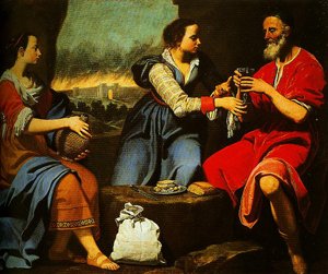 Peinture à l'huile Lot and His Daughters Lorenzo Lippi pour habiller un grand mur vide avec élégance