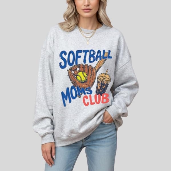 FITIN Softball Moms Club Sweatshirt – Cute Game Day Softball Mom Graphic Pullover