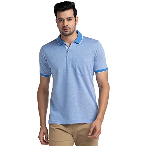 Image of Raymond Men's Pure Cotton Jacquard Pattern Contemporary Fit Polo Collar Polo Neck Half Sleeve Casual T-Shirt