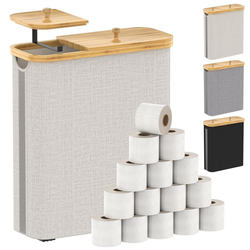 42L Toilet Paper Basket with Bamboo Lid, Toilet Paper Storage