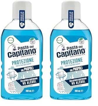 Pasta del Capitano, Collutorio Protezione con Propoli, Collutorio Quotidiano Senza Alcool, Protegge Denti e Gengive, Rinfresca l'Alito, 100% Made in Italy, Flacone da 400 ml (Confezione da 2)