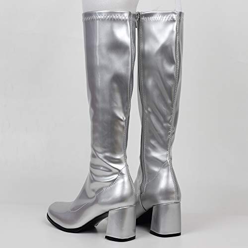 Image of JiaLuoWei GOGO Boots for Women, Knee High Boots, PU Leather Zip Ladies Party Dance Shoes