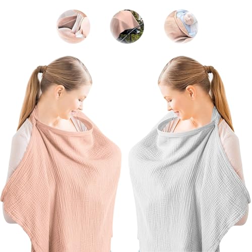 2pcs Cubierta de Lactancia Materna,Poncho de Delantal de Enfermera,Funda de Lactancia Transpirable 100% Algodón,con...