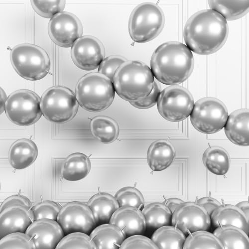 Silver Link Balloons,60Pcs 6Inch Metallic Silver Linking Balloons