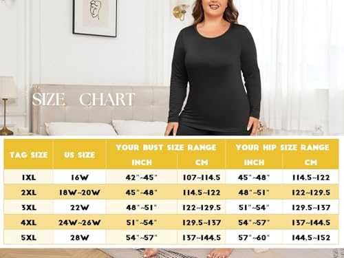 ForHailey Women's Plus Size Thermal Underwear for Long Sleeve Fleece Lined Base Layer Top and Bottom Sets XL-5XL, Black, 5X-Large - Image 6