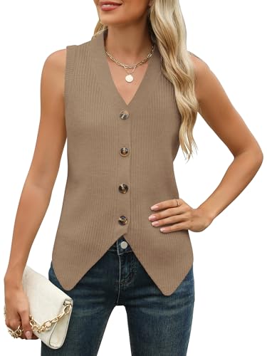 Rapbin Womens Sweater Vest Button Down Sleeveless V Neck Tank Tops 2024 Fashion Trendy
